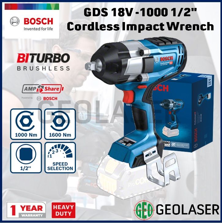 BOSCH PRO GDS 18V-1000 Cordless Impact Wrench - Solo**