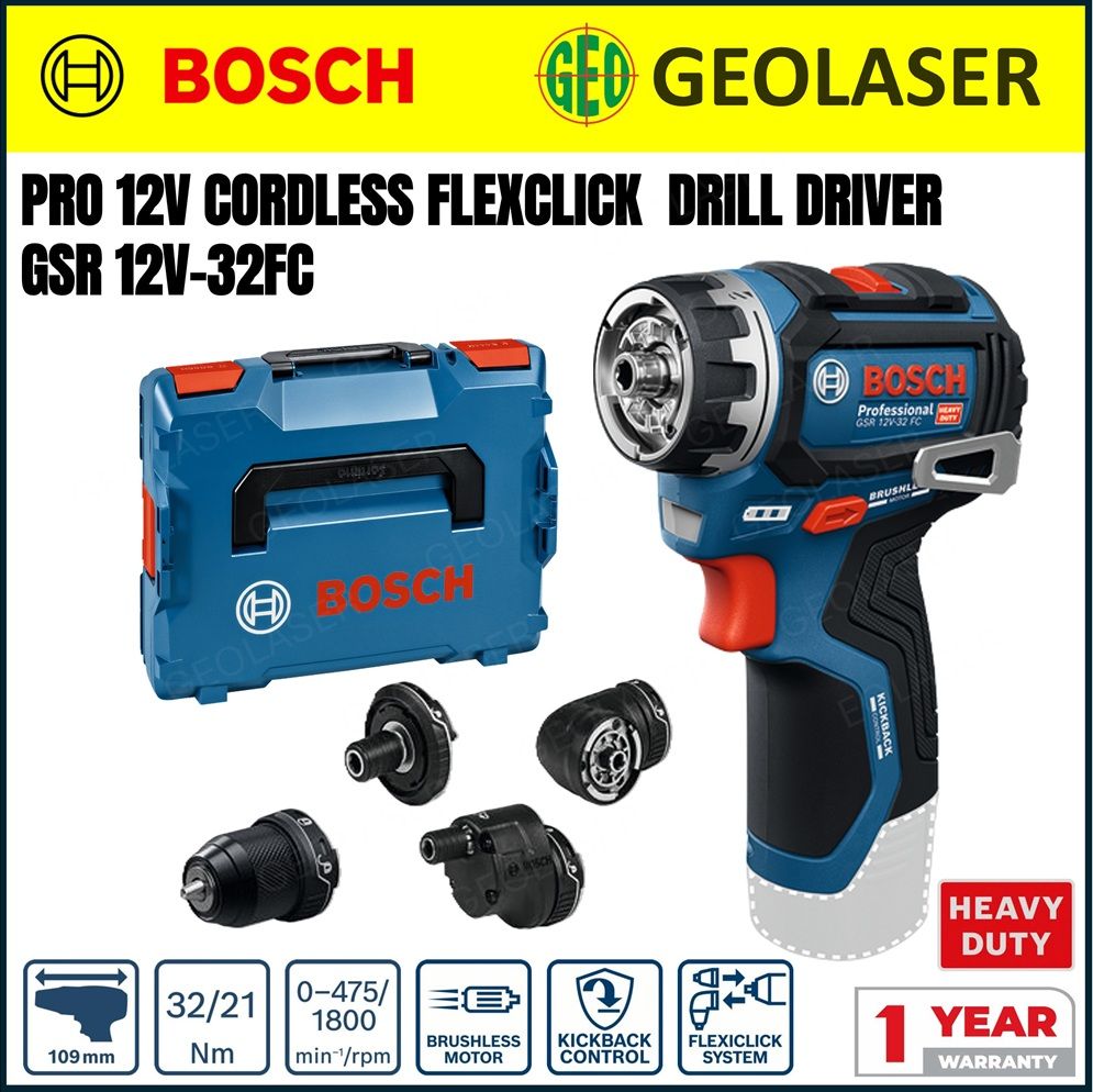 Bosch 12V Pro GSR 12V-32FC Cordless FlexiClick Drill Driver in L-Boxx | Solo Unit