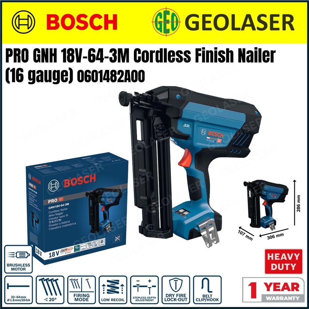 Bosch Pro 18V GNH 18V-64-3M Cordless Finish Nailer  (16 gauge) - Solo | 0601482A00