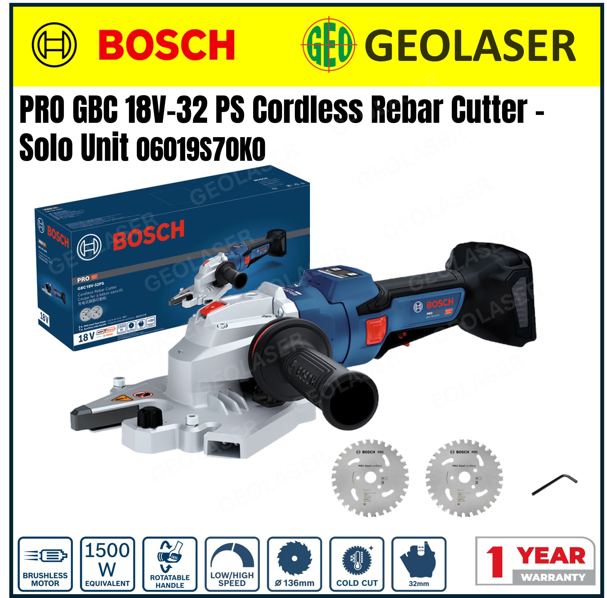 Bosch PRO GBC 18V-32 PS Cordless Rebar Cutter – Solo Unit | 06019S70K0