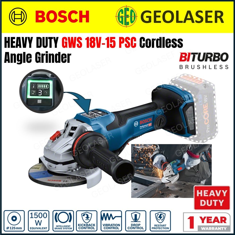 Bosch Pro 18V Heavy Duty  GWS 18V-15 PSC BITURBO Cordless Paddle Switch Angle Grinder - SOLO unit | 06019H6B00