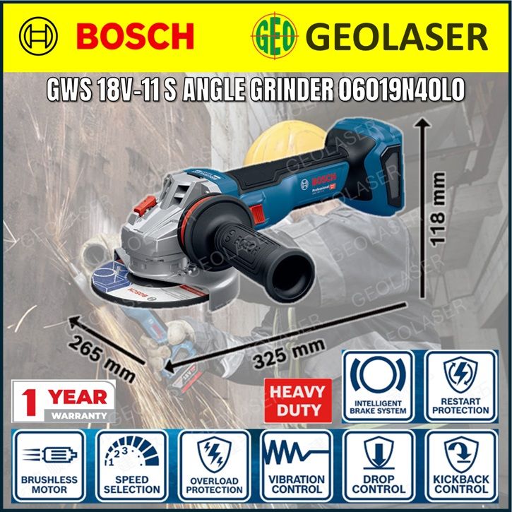 Bosch GWS 18V-11 S Brushless Cordless Heavy Duty Angle Grinder 06019N40L0