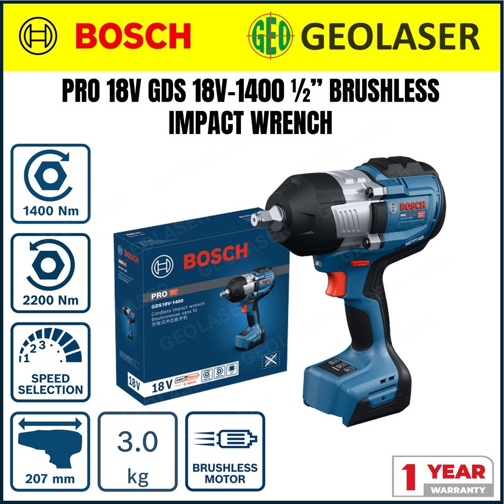 Bosch PRO GDS 18V-1400 1/2in Drive Brushless Cordless High Torque Impact Wrench 06019R50L0 - Solo Unit