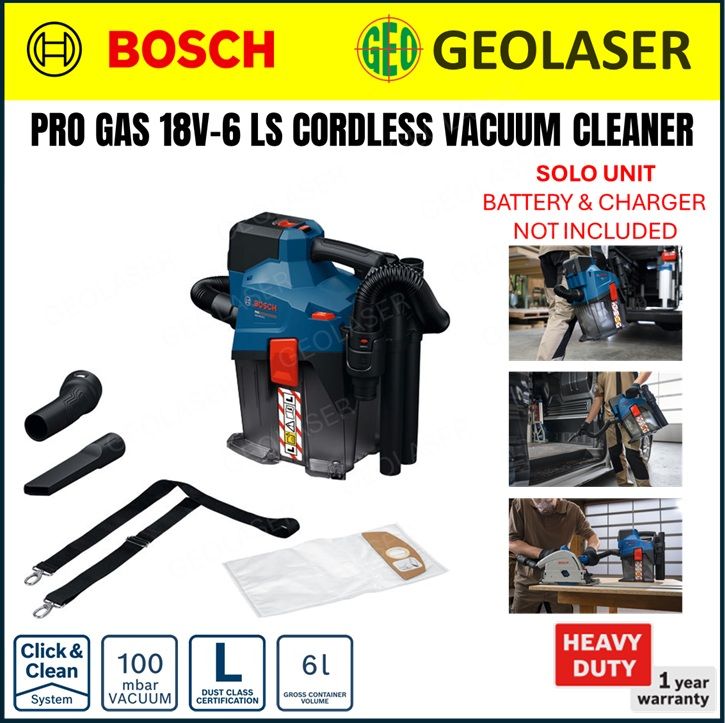 Bosch 18V PRO GAS18V-6LS Cordless Dust Extractor 06019K2180 | Solo Unit
