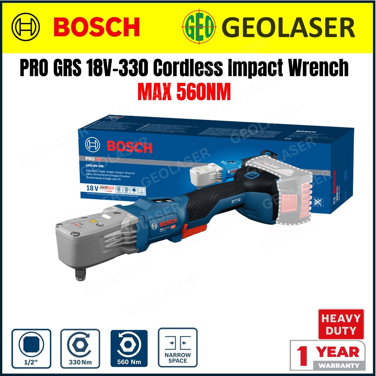 Bosch Pro GRS 18V-330 Cordless Right Angle Impact Wrench 06019R9080 - Bare Tool