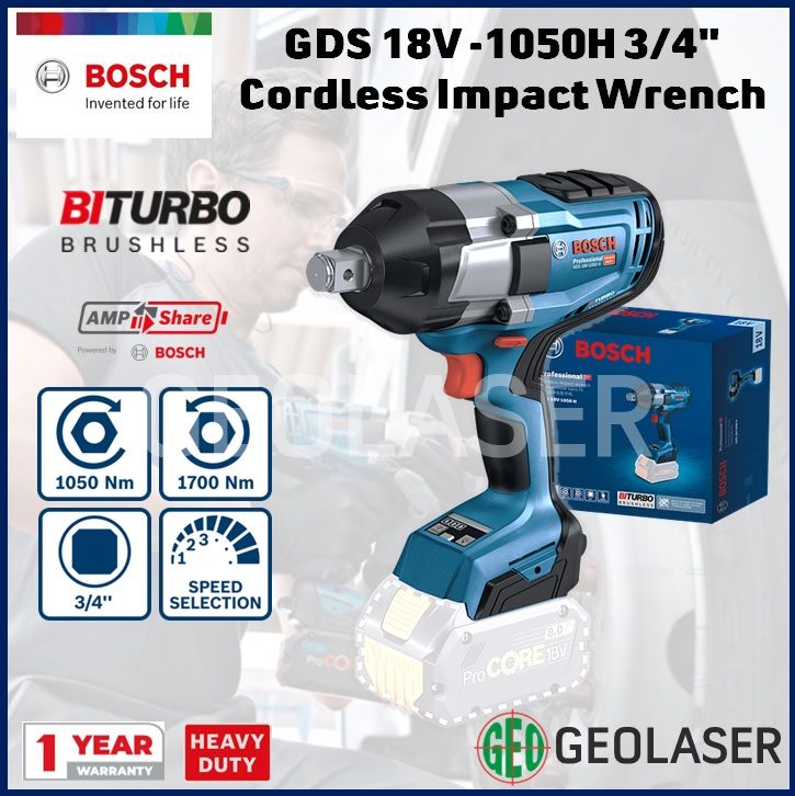 BOSCH PRO GDS 18V-1050 H Cordless Impact Wrench - Solo Unit**