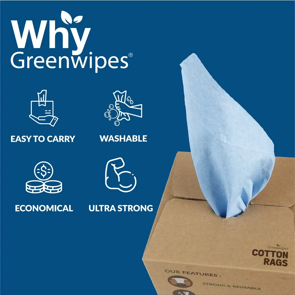 Greenwipes Cotton Rags Industrial Cleaning Wipes Jumbo 400sheets [Replacement for Kain Buruk]