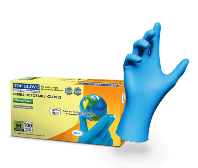 Top Glove Nitrile Disposable Powder Free Glove, Blue|100 Pcs Per Box